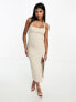 Vesper halterneck thigh split midi dress in taupe