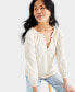 ფოტო #1 პროდუქტის Women's Split Neck Ruffle Trim Long-Sleeve Knit Top, Created for Macy's