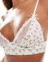 Фото #4 товара ASOS DESIGN rib and lace bralette and thong set in pink & white