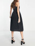 Urban Revivo dobby spot fit and flare midi dress in black