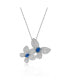 Sterling Silver White Gold Plated Blue Sapphire & Cubic Zirconia Double Fluttering Butterfly Pendant Necklace