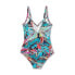 Фото #5 товара Women's UPF 50 Shirred V-Neck One Piece Swimsuit - Aqua Green Multi Tropical