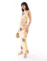 Фото #1 товара Vero Moda high neck sleeveless mesh maxi dress in lemon floral print