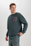 Comfort Fit Bisiklet Yaka Baskılı Sweatshirt B4754ax24sp