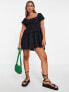 Фото #1 товара Повседневное платье ASOS DESIGN из черного твила с квадратным вырезом и незавершенным краем