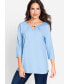 Фото #1 товара Women's Cotton Blend 3/4 Sleeve Keyhole T-Shirt
