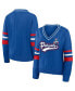 Women's Royal Distressed New England Patriots Throwback V-Neck Sweater