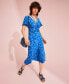 Фото #3 товара Women's Floral-Print Tie V-Neck Ruched Midi Dress, Regular & Petite