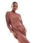 Фото #2 товара TFNC Tall long sleeve satin cowl back maxi dress in mulberry