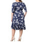 Фото #2 товара Plus Size Flirty Flounce Midi Wrap Dress with 3/4 Sleeves