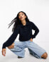 Фото #2 товара Monki knitted polo sweater in navy