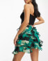 Фото #2 товара ASOS DESIGN Petite ruffle chiffon mini skirt in green abstract print