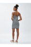 Фото #12 товара Mini Elbise Halter Yaka Yırtmaç Detaylı Dar Kesim