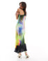 AllSaints Betina Orbital racer satin midi dress in black/rainbow