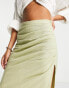 Pretty Lavish midi skirt co-ord with leg split in olive