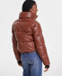 Фото #2 товара Women's Cropped Zip-Front Faux-Leather Puffer Coat