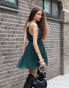 Фото #3 товара ASOS DESIGN ruffle tiered cami mini dress with lace trim in forest green