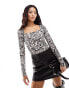 River Island long sleeve square neck body in black and white zebra print