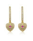 ფოტო #2 პროდუქტის 14k Yellow Gold Plated with Cubic Zirconia Sunray Heart Dangle Charm Hoop Earrings