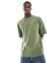 ASOS DESIGN oversized t-shirt in khaki with front distressed applique print