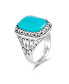 Фото #4 товара Large Rectangle Cabochon Gemstone Milgrain Set Blue Turquoise Western Statement Ring For Women Filigree Scroll Band .925 Sterling Silver