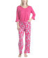 ფოტო #12 პროდუქტის Women's 3/4 Sleeve Top & Boot-Cut Pajama Pants Set