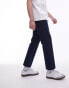 Topman smart compact cotton straight leg trouser in navy