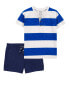 Фото #1 товара Toddler 2-Piece Striped Jersey Henley & Pull-On Shorts Set 5T