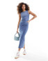 Фото #1 товара Pull&Bear racer neck denim maxi dress in medium blue