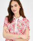 Фото #2 товара Women's Floral-Print Short-Sleeve Polo Top
