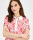 ფოტო #2 პროდუქტის Women's Floral-Print Short-Sleeve Polo Top