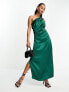 Фото #7 товара Pretty Lavish asymmetric ruched satin midaxi dress in emerald