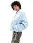 Monki high shine bomber jacket with front welt pockets in blue