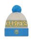 Men's Powder Cream, Blue Los Angeles Chargers 2023 Sideline Historic Pom Cuffed Knit Hat