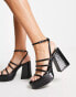 Pull&Bear – Plateau-Sandalen in Schwarz mit Riemchen-Design und Absatz