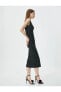 Midi Elbise Askılı U Yaka Fitilli Bodycon