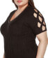 Фото #4 товара Black Label Plus Size Embellished Criss Cross Sleeve Sweater