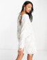 Фото #8 товара ASOS DESIGN embellished fringe batwing mini dress in white