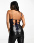 Фото #2 товара Collective the Label Petite lace up back stretch sequin bodysuit in midnight blue