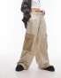 Фото #1 товара Topshop patchwork pocket balloon cargo trouser in beige