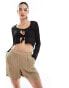 Фото #1 товара Vila crochet stretch tie front cardigan in black