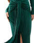 Фото #6 товара ASOS DESIGN Tall plisse bardot twist front midi dress in forest green