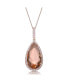 Sterling Silver 18K Rose Gold Plated Pear Shaped Morganite Cubic Zirconia Pendant Necklace