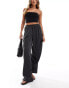 Pull&Bear textured wide leg drawstring trouser in charcoal grey