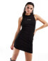 Sixth June branded ribbed vest mini dress in black