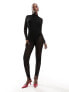 Фото #5 товара ASOS DESIGN lace high neck long sleeve stirrup unitard in black