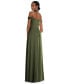 Womens Off-the-Shoulder Flounce Sleeve Empire Waist Gown with Front Slit