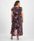 ფოტო #2 პროდუქტის Plus Size Floral Print Flutter-Sleeve Faux-Wrap Midi Dress