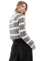 ASOS DESIGN crop cardigan with crew neck in rib in stripe