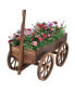 Wood Wagon Flower Planter Pot Stand W/Wheels